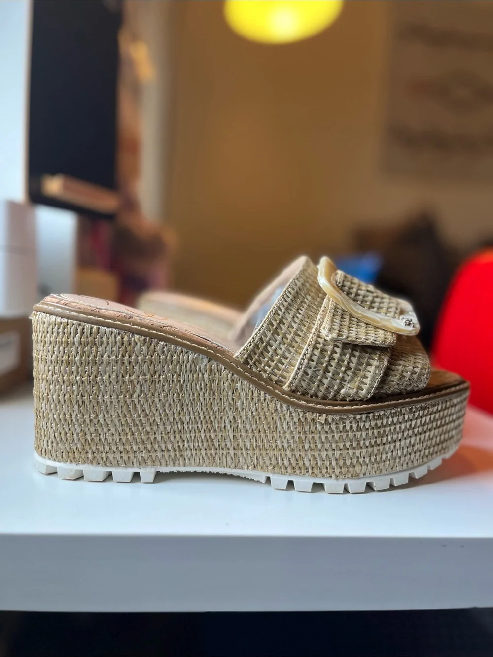 Sam Edelman Livi Platform Woven Wedge Slide Sandals in Natural